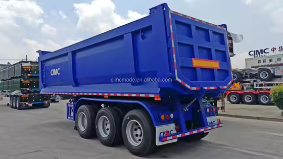 CIMC Caminhão de descarga hidráulica 3 eixo eixo dianteiro pode ser levantado para trás Flip Semi-reboque Caminhão de descarga lateral
