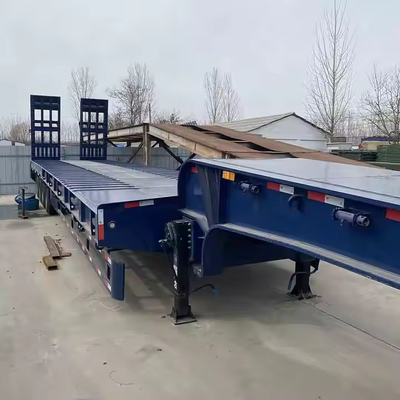 3 / 4 Eixos Excavadora de pescoço de ganso de cama baixa Transportador de cama baixa Semi-reboque 100 toneladas de camião de cama baixa Reboque
